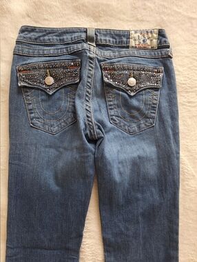 🔥 True Religion Joey Super T 29 Made in USA Crystal Flap Pocket Flare Jeans Y2K